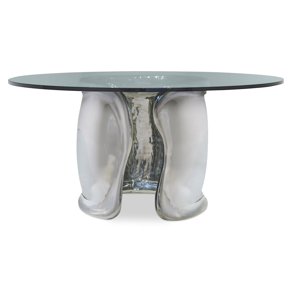 Bernhardt Agnès Dining Table - Elegant Sculpted Stainless Steel Base With Round Glass Top For Modern Spaces Stainless Steel Stainless Steel K2069