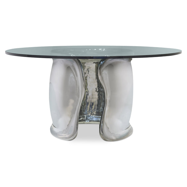 Bernhardt Bernhardt Sculptural AgnèS 60" Round Dining Table – Polished Stainless Steel Cuff Base, Glass Top K2055