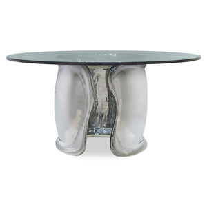 Bernhardt Bernhardt Sculptural 54" Round Glass Dining Table With Polished Stainless Cuff Base, Glam Transitional K2069