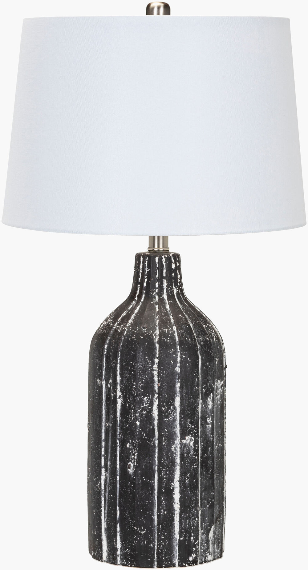 Surya Nicobar Accent Table Lamp - 28" Modern Minimalist Design With Chic Linen Shade & Ceramic Body Body, Black,Shade, White,Finial, Metallic ,Nickel,Harp, Metallic ,Nickel,Cord, Translucent Ceramic,Linen,Polyester,Iron Ncb-001