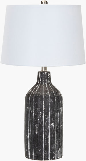 Surya Nicobar Accent Table Lamp - 28" Modern Minimalist Design With Chic Linen Shade & Ceramic Body Body, Black,Shade, White,Finial, Metallic ,Nickel,Harp, Metallic ,Nickel,Cord, Translucent Ceramic,Linen,Polyester,Iron Ncb-001