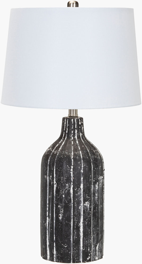 Surya Nicobar Accent Table Lamp - 28" Modern Minimalist Design With Chic Linen Shade & Ceramic Body Body, Black,Shade, White,Finial, Metallic ,Nickel,Harp, Metallic ,Nickel,Cord, Translucent Ceramic,Linen,Polyester,Iron Ncb-001