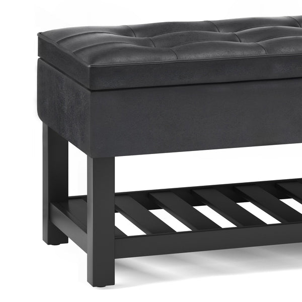 English Elm Cosmopolitan Storage Ottoman Bench - Stylish Distressed Black Faux Leather With Hidden Storage & Seat B136P158559
