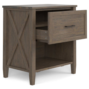 English Elm Ela Smoky Brown Bedside Table – Handcrafted Solid Wood, Shaker Drawer, X-Side Detail, Versatile End Table B136P158609