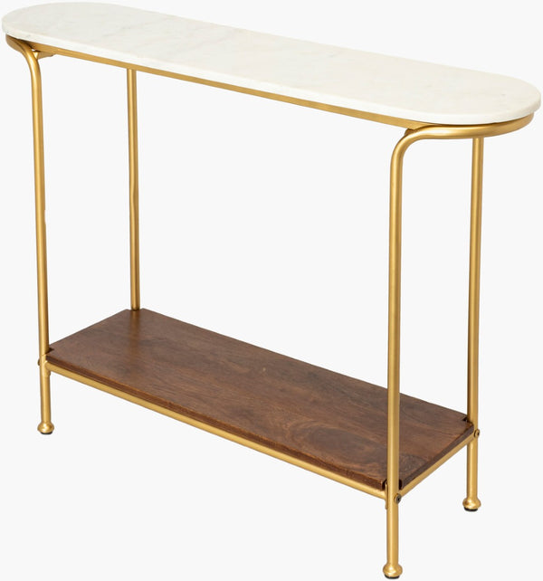 Livabliss Nicola Marble Top Console Table Handcrafted Metal Wood Entryway Accent Piece NCL-100