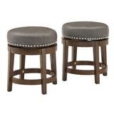 Homelegance By Top-Line Emerson Brown Finish Faux Leather 18" Swivel Dining Height Stool (Set of 2) Grey Rubberwood