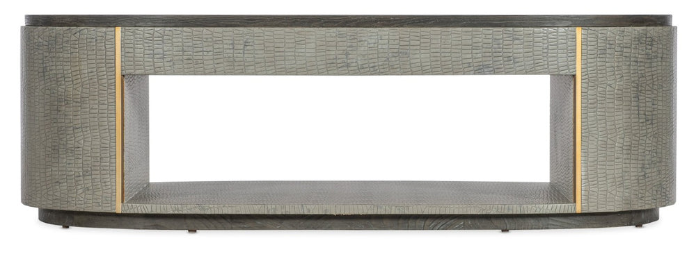 Hooker Furniture Melange Dylian Coffee Table With Gray Croc Texture, Gold Accents, Dark Wood Top & Open Shelf (58") 628-80533-95