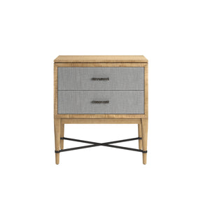 A.R.T. Furniture Loft Stylish 2-drawer Nightstand With Textured Fabric, Tapered Legs & Elegant Bronze Metal X Stretcher Brown Material(S), Poplar,Rubberwood,Fabric 335141-1911