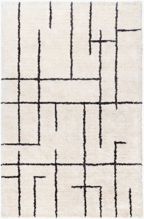 Livabliss Nicole Hand Tufted Microfiber Accent Rug Plush High Pile for Entryway or Bedroom Ivory, Charcoal 2' x 3' NCO2301-23