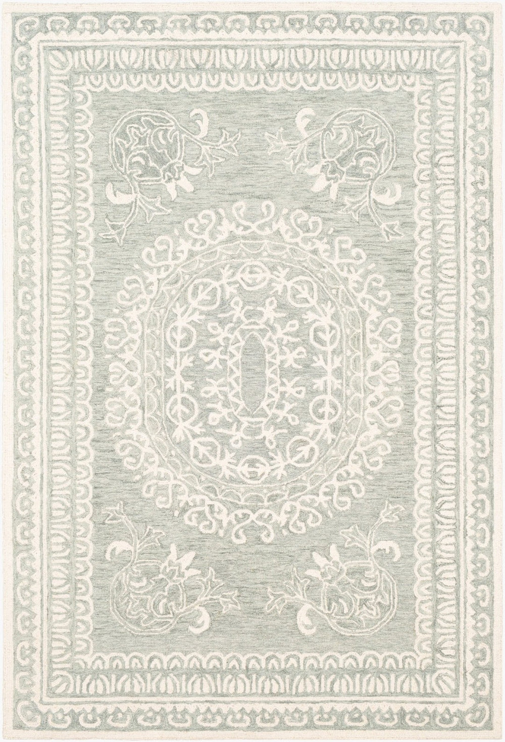 Livabliss Newcastle Hand Tufted Wool Area Rug Traditional Style Soft Pile Entryway Accent Sage, Ivory 5' x 7'6" NCS2306-576
