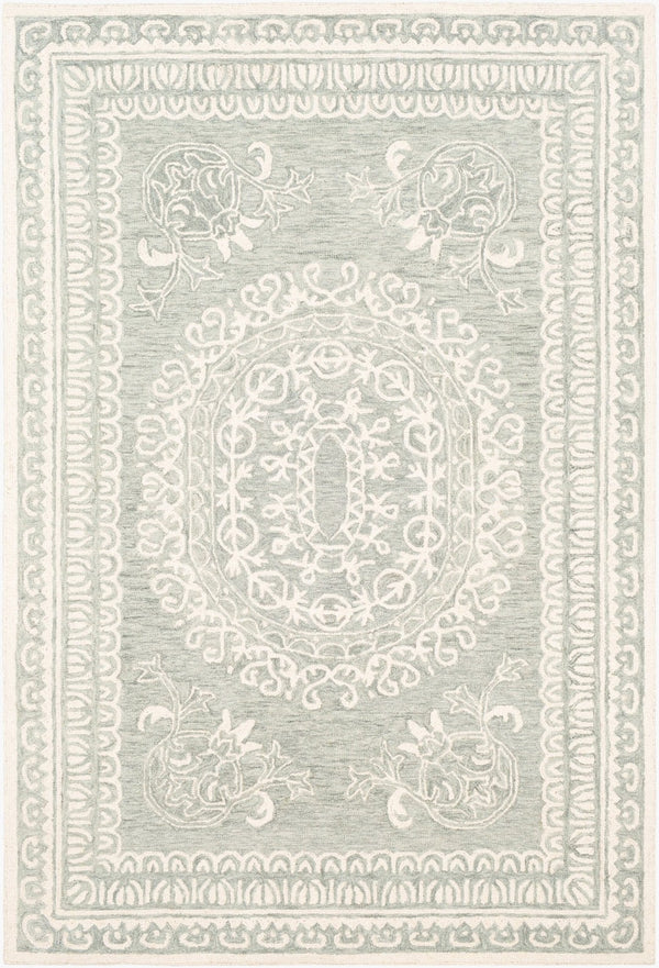 Livabliss Newcastle Hand Tufted Wool Area Rug Traditional Style Soft Pile Entryway Accent Sage, Ivory 5' x 7'6" NCS2306-576
