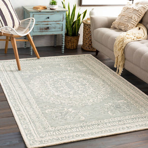 Livabliss Newcastle Hand Tufted Wool Area Rug Traditional Style Soft Pile Entryway Accent Sage, Ivory 5' x 7'6" NCS2306-576