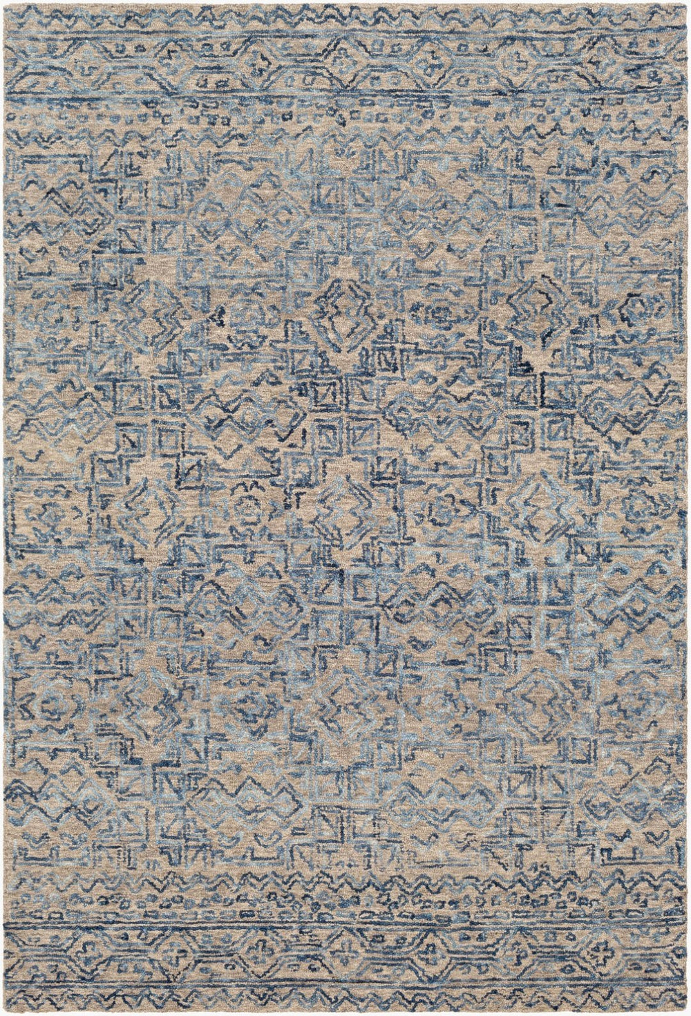 Livabliss Newcastle Hand Tufted Wool Area Rug Global Pattern Soft Pile Accent for Entryway Dark Blue, Blue 5' x 7'6" NCS2308-576