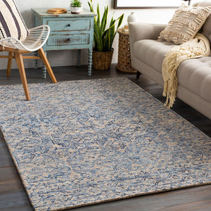 Livabliss Newcastle Hand Tufted Wool Area Rug Global Pattern Soft Pile Accent for Entryway Dark Blue, Blue 5' x 7'6" NCS2308-576