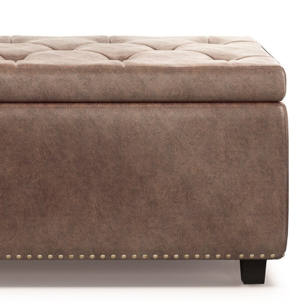English Elm Hamilton Storage Ottoman - Stylish Distressed Umber Faux Leather With Hidden Storage & Versatile Use B136P159062