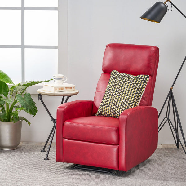 English Elm Christopher Knight Home® - RECLINER Plush PU Upholstered Push-Back Recliner with Contemporary Minimalist Design and Comfort Red 57575.00RED