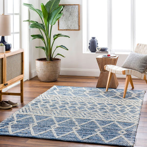 Livabliss Nadine Handwoven Wool Cotton Bohemian Runner Rug for Hallways and Entryways Ivory, Navy 9' x 12' NDD2301-912