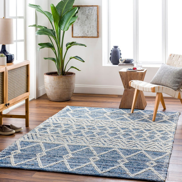 Livabliss Nadine Handwoven Wool Cotton Bohemian Runner Rug for Hallways and Entryways Ivory, Navy 9' x 12' NDD2301-912