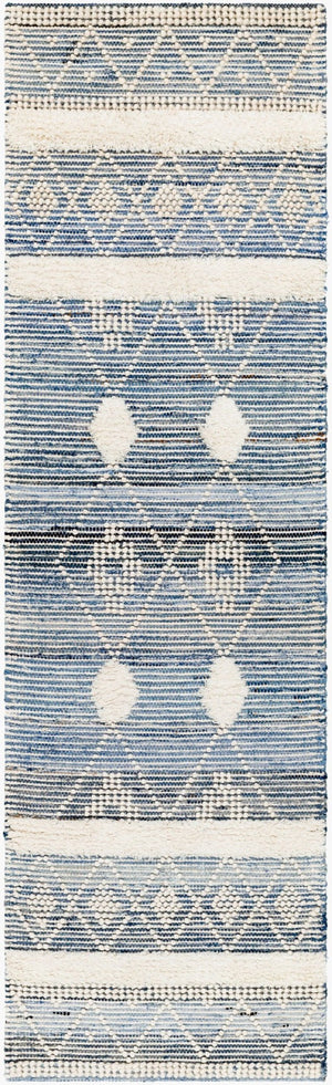 Livabliss Nadine Artisan Hand Woven Cotton Wool Runner Rug for Hallways and Entryways Ivory, Blue 2'6" x 8' NDD2302-268