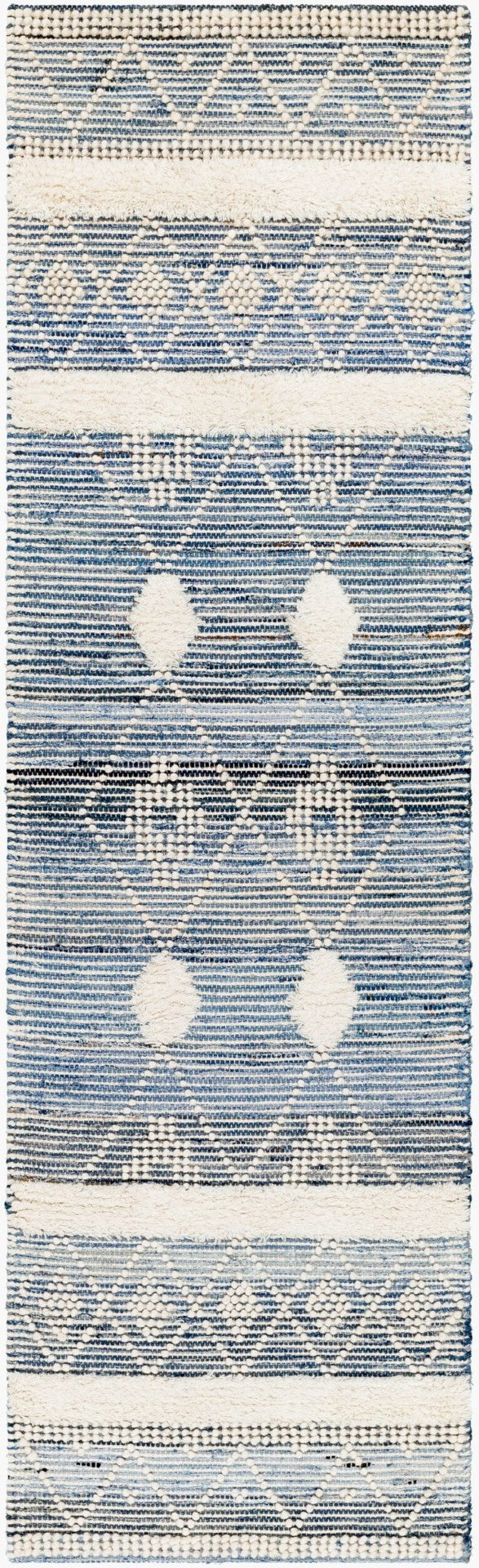 Livabliss Nadine Artisan Hand Woven Cotton Wool Runner Rug for Hallways and Entryways Ivory, Blue 2'6" x 8' NDD2302-268
