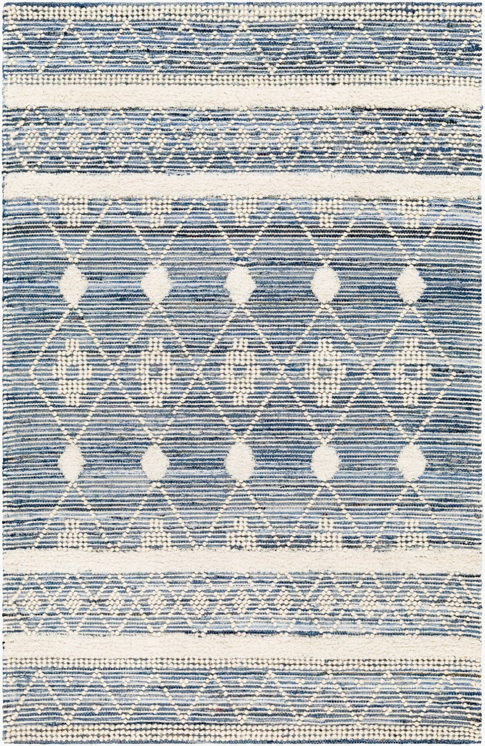 Livabliss Nadine Artisan Hand Woven Cotton Wool Runner Rug for Hallways and Entryways Ivory, Blue 9' x 12' NDD2302-912