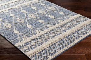 Livabliss Nadine Artisan Hand Woven Cotton Wool Runner Rug for Hallways and Entryways Ivory, Blue 9' x 12' NDD2302-912