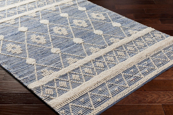 Livabliss Nadine Artisan Hand Woven Cotton Wool Runner Rug for Hallways and Entryways Ivory, Blue 9' x 12' NDD2302-912