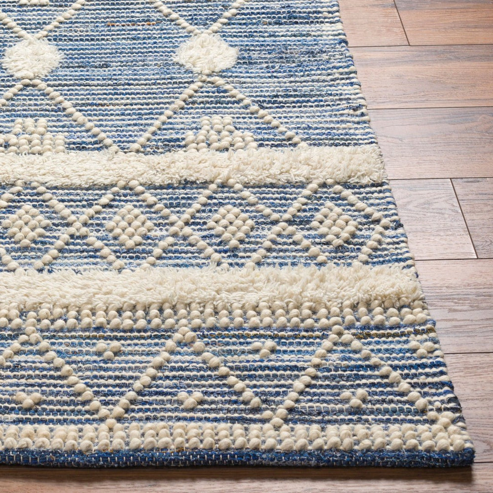 Livabliss Nadine Artisan Hand Woven Cotton Wool Runner Rug for Hallways and Entryways Ivory, Blue 9' x 12' NDD2302-912