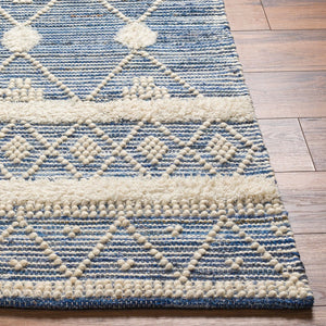 Livabliss Nadine Artisan Hand Woven Cotton Wool Runner Rug for Hallways and Entryways Ivory, Blue 9' x 12' NDD2302-912