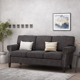 Christopher Knight Home® - Noble House - Burkehaven Contemporary Fabric 3 Seater Sofa with Nailhead Trim