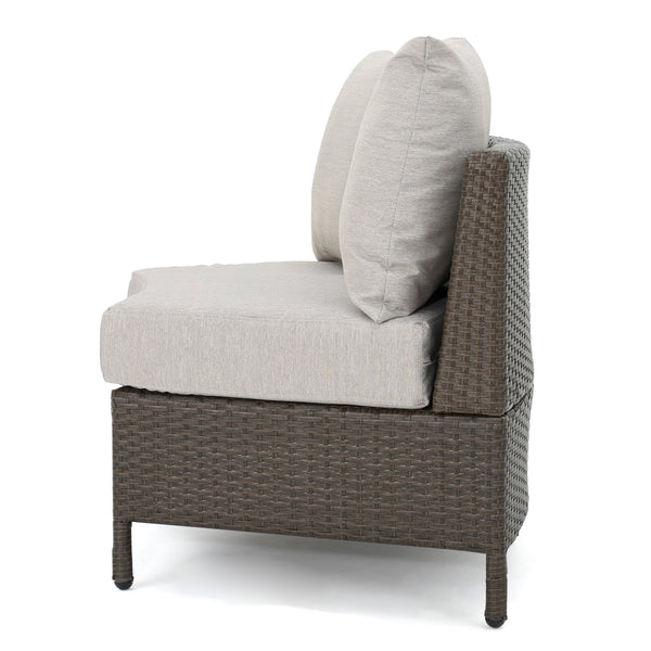 English Elm Christopher Knight Home® - PT LIMON SINGLE SOFA Curved Armless Outdoor/Indoor Faux Rattan Chairs with Water-Resistant Cushions and Heavy-Duty Iron Frame Brown 54786.00BRN