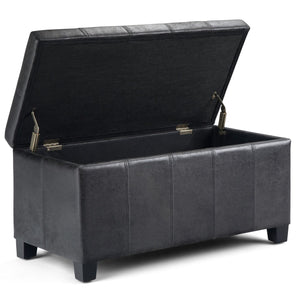 English Elm Dover - Contemporary Storage Ottoman Bench In Distressed Black Faux Leather With Hidden Storage B136P159037
