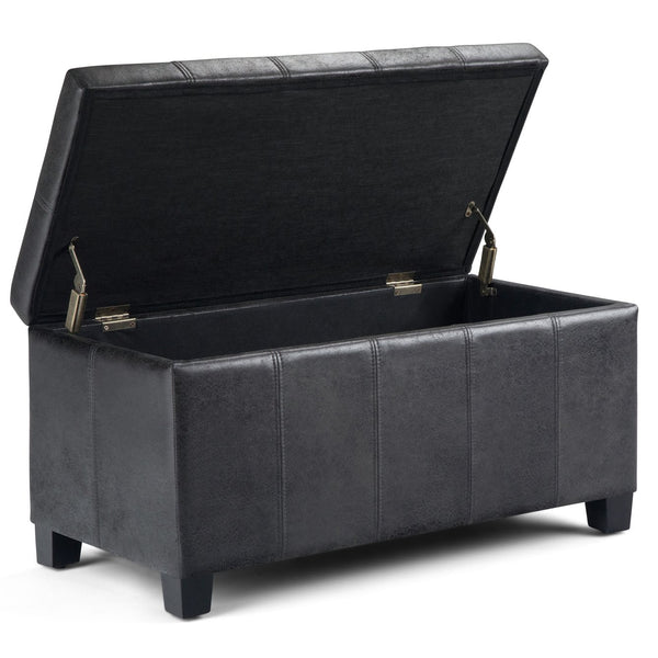 English Elm Dover - Contemporary Storage Ottoman Bench In Distressed Black Faux Leather With Hidden Storage B136P159037