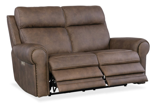 Hooker Furniture Duncan Semi-Aniline Kalahari Bark Power Loveseat With Zero-Gravity Recline, Usb, Nailhead Trim SS635-PHZL2-088