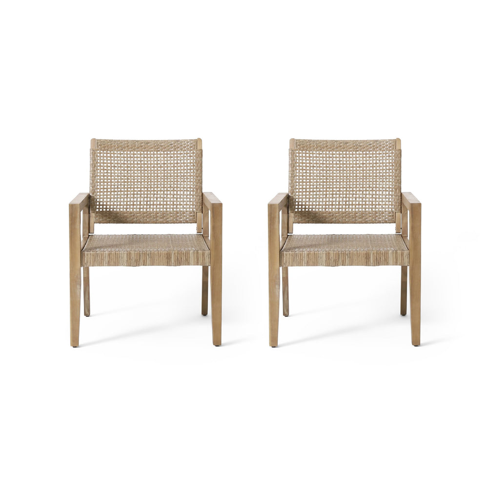 English Elm Christopher Knight Home® - Outdoor Wicker and Acacia Club Chairs Set of 2 - Transitional Flat Weave, Durable Acacia Frame, Breathable Mesh Seating 74228.00MLBRN