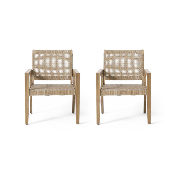 English Elm Christopher Knight Home® - Outdoor Wicker and Acacia Club Chairs Set of 2 - Transitional Flat Weave, Durable Acacia Frame, Breathable Mesh Seating 74228.00MLBRN
