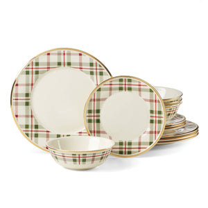 Lenox Holiday Plaid 12-Piece Dinnerware Set Red & Green, IVORY PORCELAIN 894963