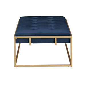 Homelegance By Top-Line Piper Gold Finish Velvet Button Tufted Rectangular Ottoman Blue Velvet