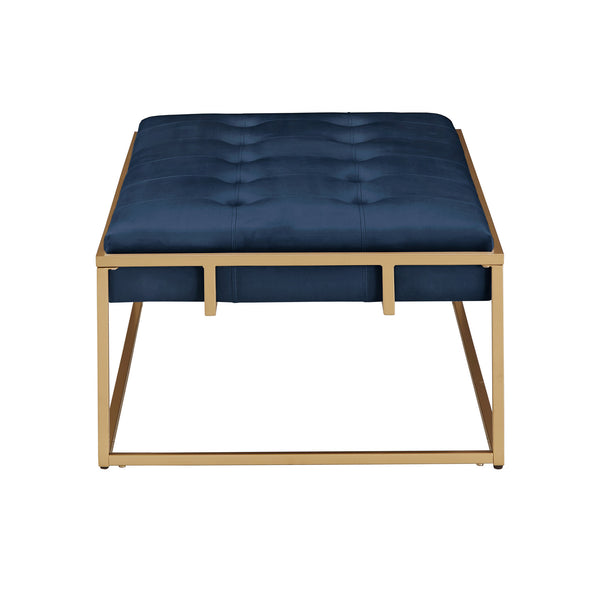 Homelegance By Top-Line Piper Gold Finish Velvet Button Tufted Rectangular Ottoman Blue Velvet