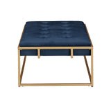 Homelegance By Top-Line Piper Gold Finish Velvet Button Tufted Rectangular Ottoman Blue Velvet