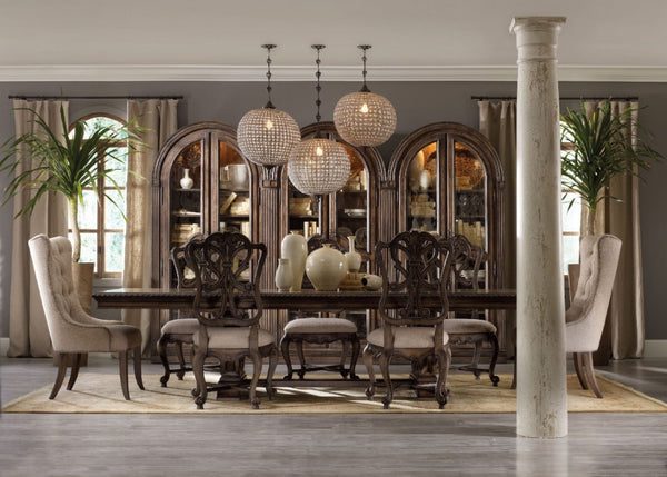 Hooker Furniture Rhapsody Grand Rectangle Dining Table With Scrolled Trestle Base, Reclaimed Walnut Rustic Finish, Seats 8–12 5070-75207