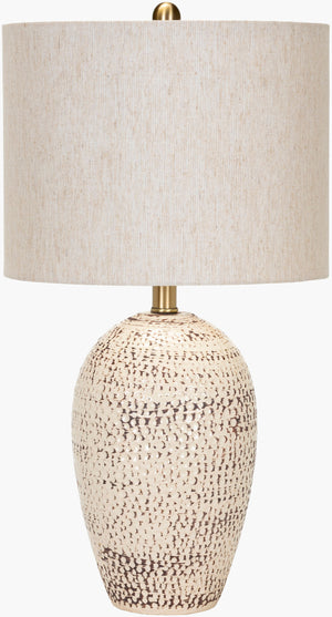 Surya Norderney 24" Stylish Accent Table Lamp - Unique Ceramic & Metal Design For Modern Home Decor Body, Beige,Shade (Outside), Beige,Shade (Inside), White,Finial, Metallic ,Brass,Harp, Metallic ,Brass,Cord, Translucent Ceramic,Linen,Polyester,Iron Ndy-001