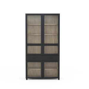 A.R.T. Furniture Frame Display Cabinet - Elegant Two-tone Design With Glass Doors, Adjustable Shelves & Touch Lighting Black Ash & Poplar Solid,Plank,Effect Flakey & Quarter,Sawn Oak Veneer,Metal 278240-2340