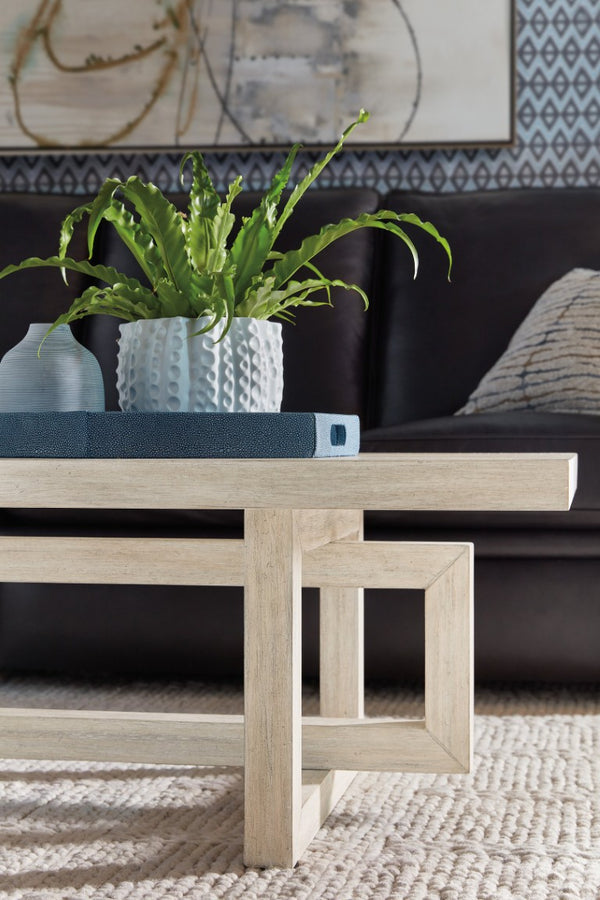 Hooker Furniture Commerce Acacia Modern Rectangle Cocktail Table With Sculptural Interlocking Base, Natural Finish 7228-80197-80