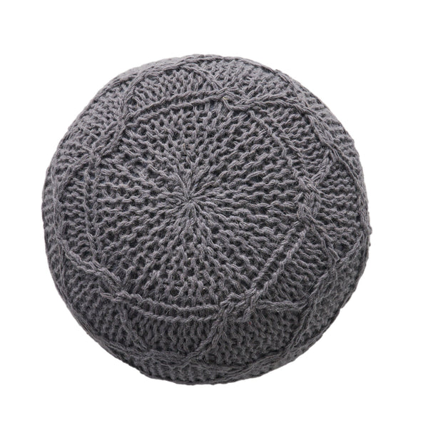 English Elm Christopher Knight Home® - MALIBU Knitted Wool Round Pouf 20" x 20" x 14" — Handcrafted Modern Knit Weave Accent for Cozy Living Spaces Charcoal 60494.00CHAR