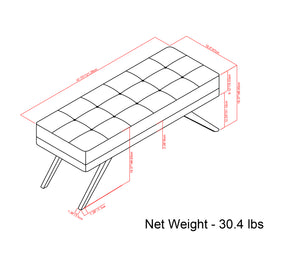 English Elm Pierce Mid Century Ottoman Bench with Distressed Vegan Faux Leather, Tufted Cushion & Solid Wood Base Light Brown B136P159227