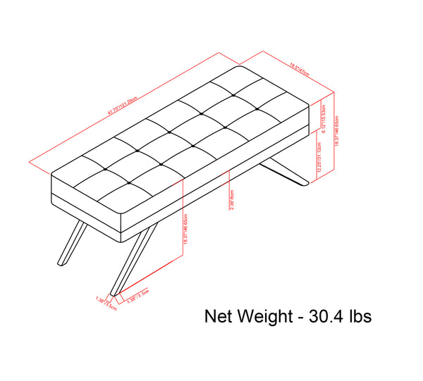 English Elm Pierce Mid Century Ottoman Bench with Distressed Vegan Faux Leather, Tufted Cushion & Solid Wood Base Light Brown B136P159227