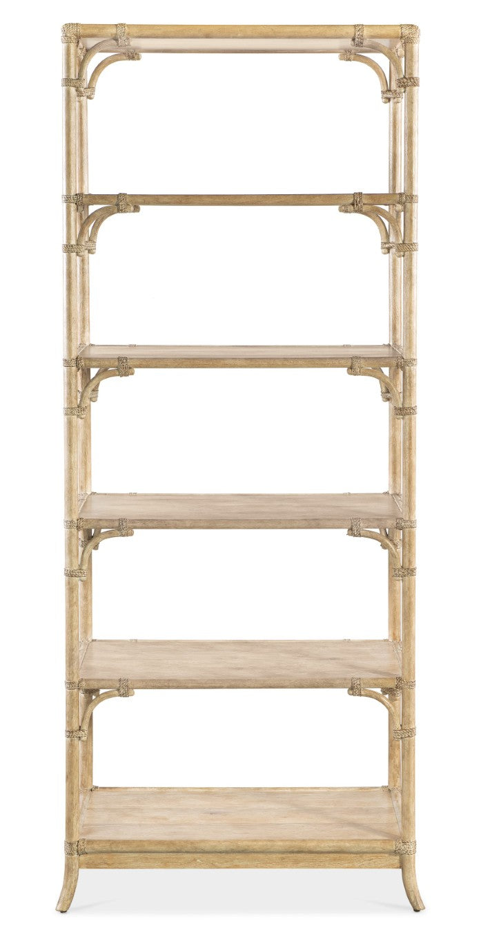 Hooker Furniture Retreat Pole Rattan Bookcase - Coastal Dune Oak Veneer Shelving With Bamboo Motif, Rope Accents, Tall Storage Light Wood 6950-10445-80