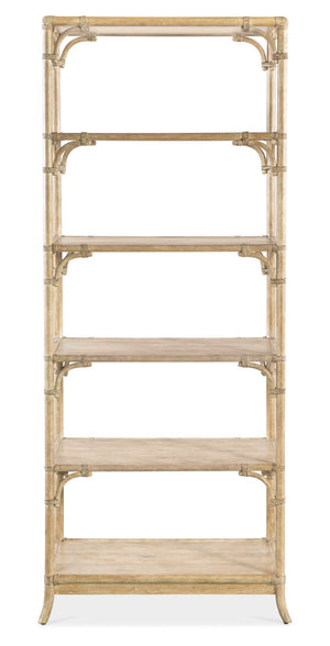 Hooker Furniture Retreat Pole Rattan Bookcase - Coastal Dune Oak Veneer Shelving With Bamboo Motif, Rope Accents, Tall Storage Light Wood 6950-10445-80