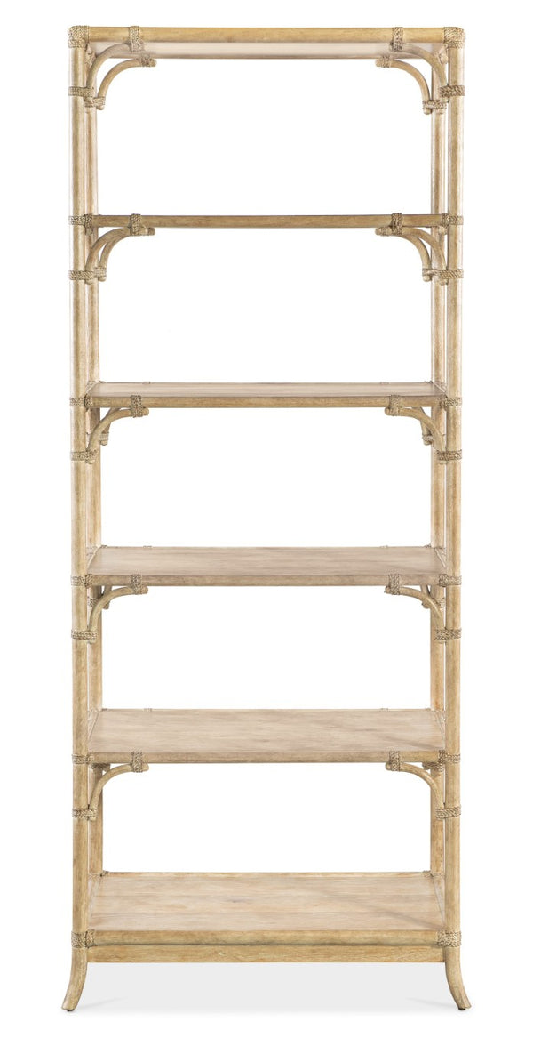 Hooker Furniture Retreat Pole Rattan Bookcase - Coastal Dune Oak Veneer Shelving With Bamboo Motif, Rope Accents, Tall Storage Light Wood 6950-10445-80